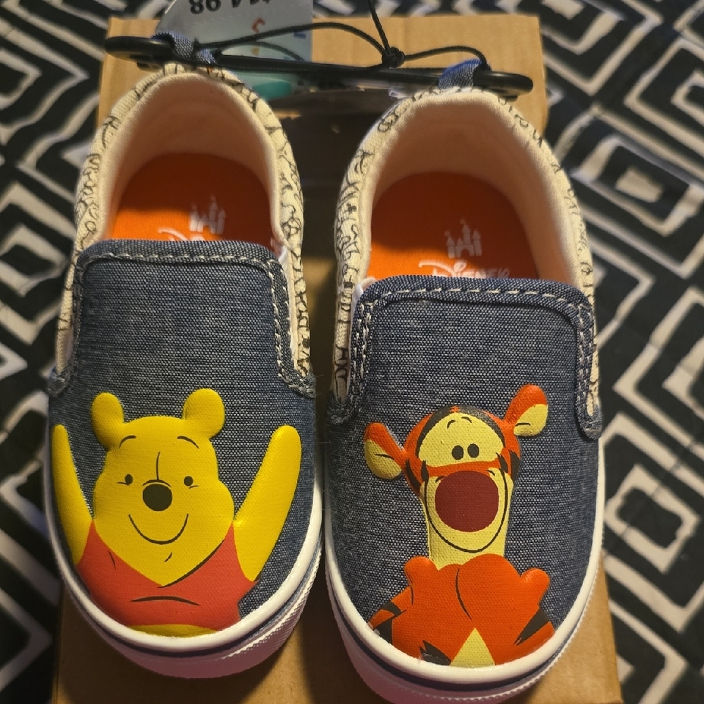 Disney Kids' Denim Slip-On Sneakers - Blue with Pooh and Tigger